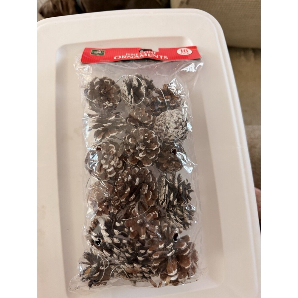 Vintage Pine Cone Ornaments 18 Pack Flocked